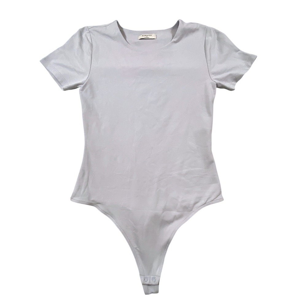 Aritzia Babaton Short‎ Sleeve Crew Neck Bodysuit Light Grey Size M Snap Thong